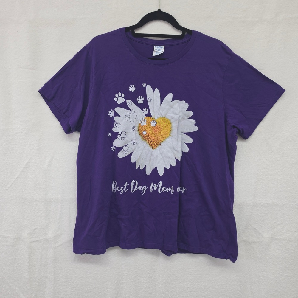 XXL Port & Company Best Dog Mom Ever Purple Graphic T-Shirt Daisy Paw Prints